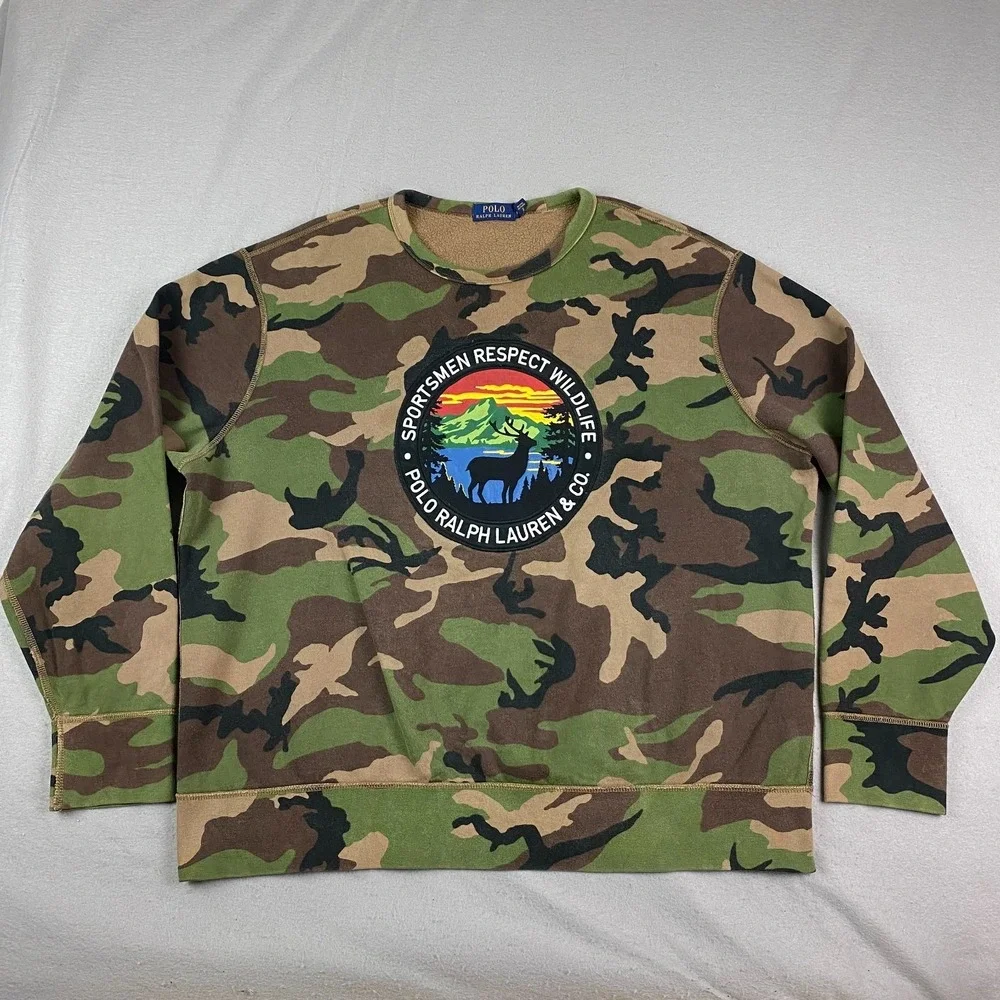 Polo Ralph Lauren Sportsman Mens Sweatshirt XXL 2XL Respect The Wildlife Camo